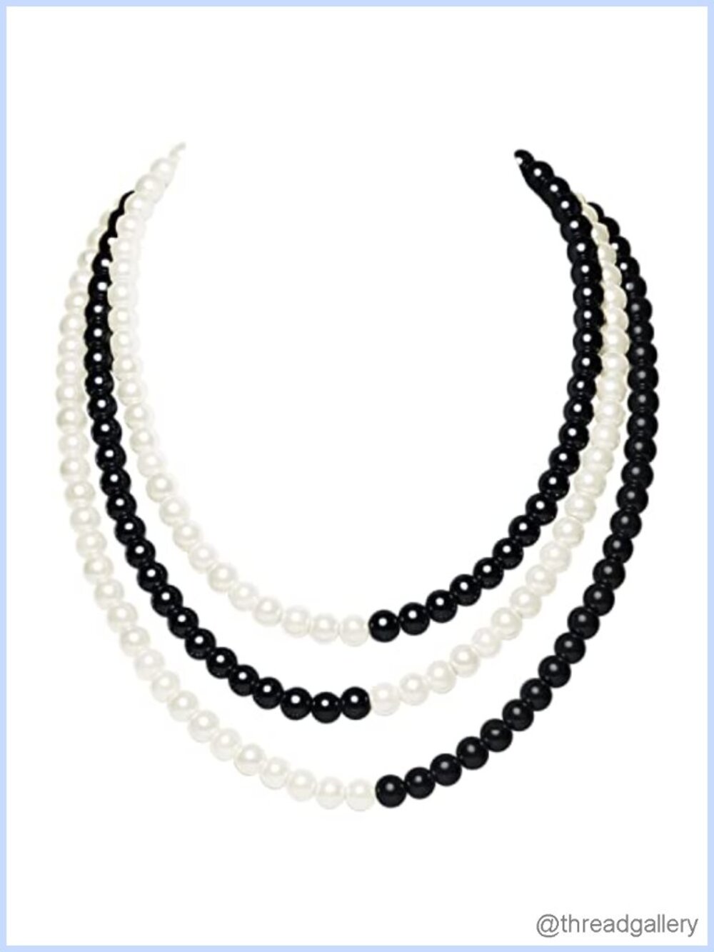 Faux Pearl Necklace 3 Strand Knotted Silk Blend Cord Retro Style